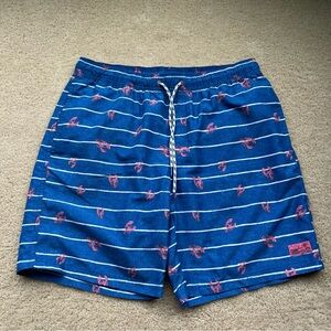 Izod Men’s Blue Striped Lobster Saltwater Swim Trunks w/ Mesh Lining - L - EUC